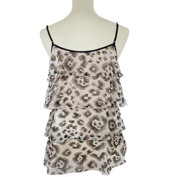 Anthropologie Lapis Womens Blouse Ivory Black Leopard Print Layered Beaded M - Picture 2 of 8